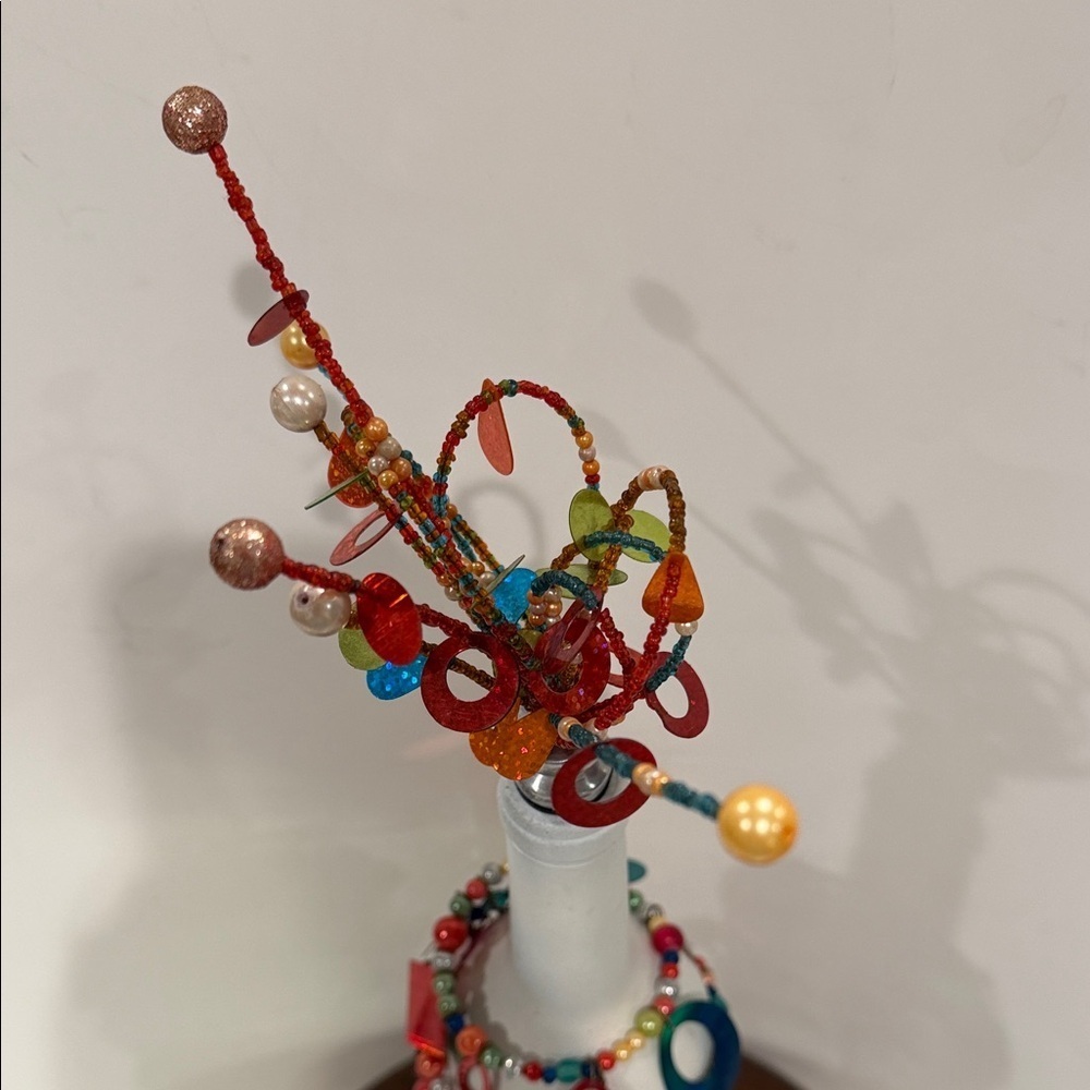Decorative White Wine Bottle With Fireworks Beaded Stopper & Beads, Sequins Wrap - Picture 7 of 17